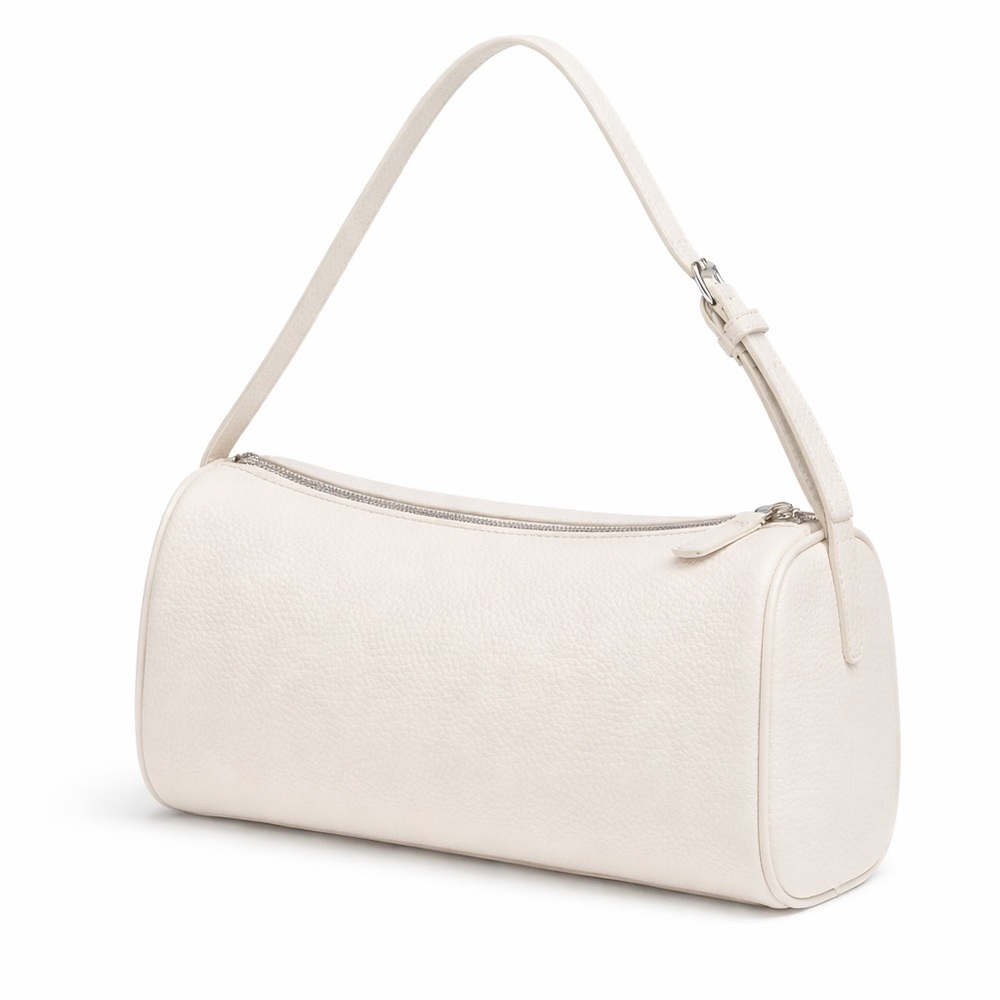 90s Style Genuine Leather Beige Barrel Bag with crossbody strap / Brand New